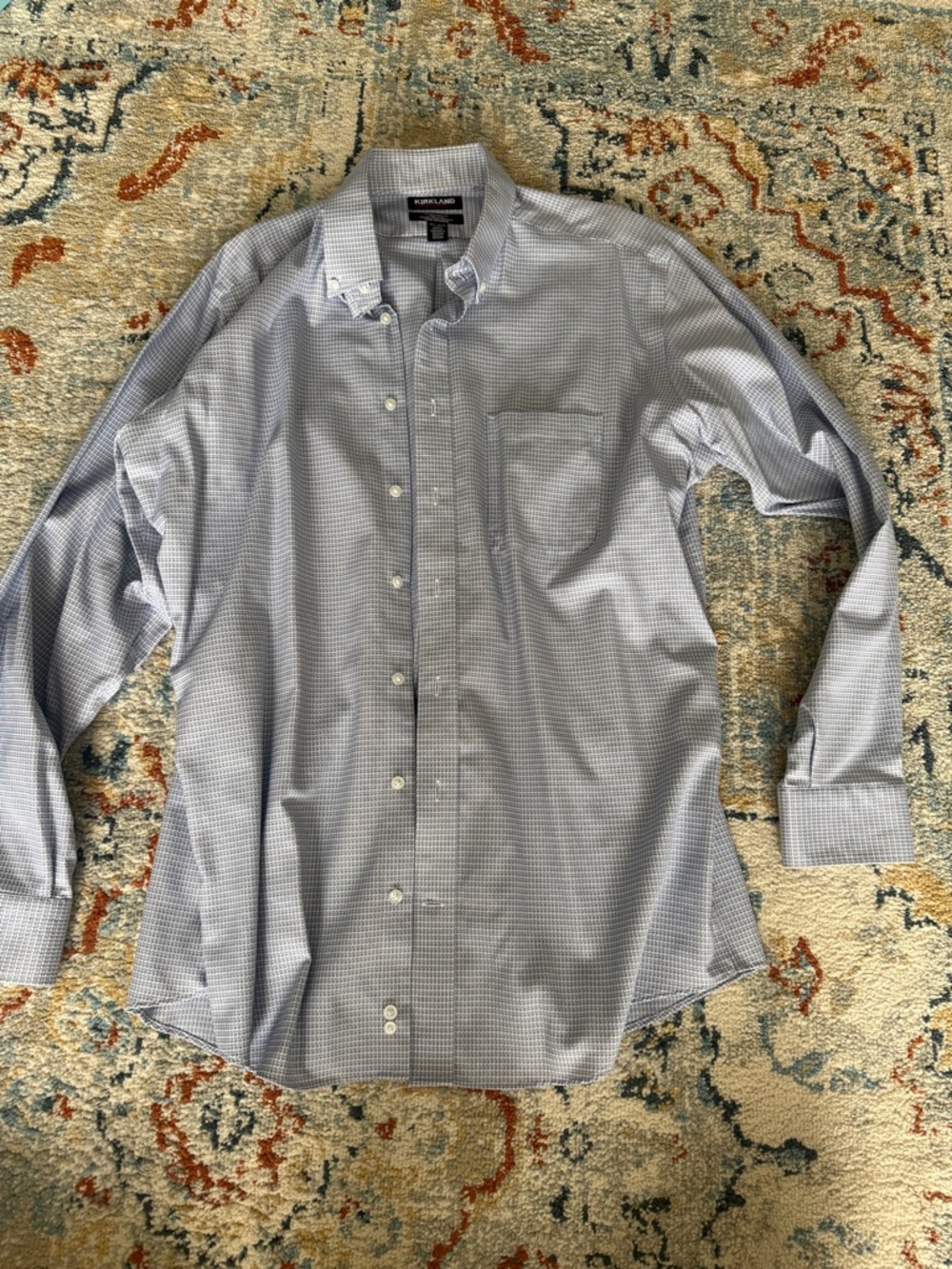 Kirkland Signature Blue Micro-Check Button-Down Dress Shirt